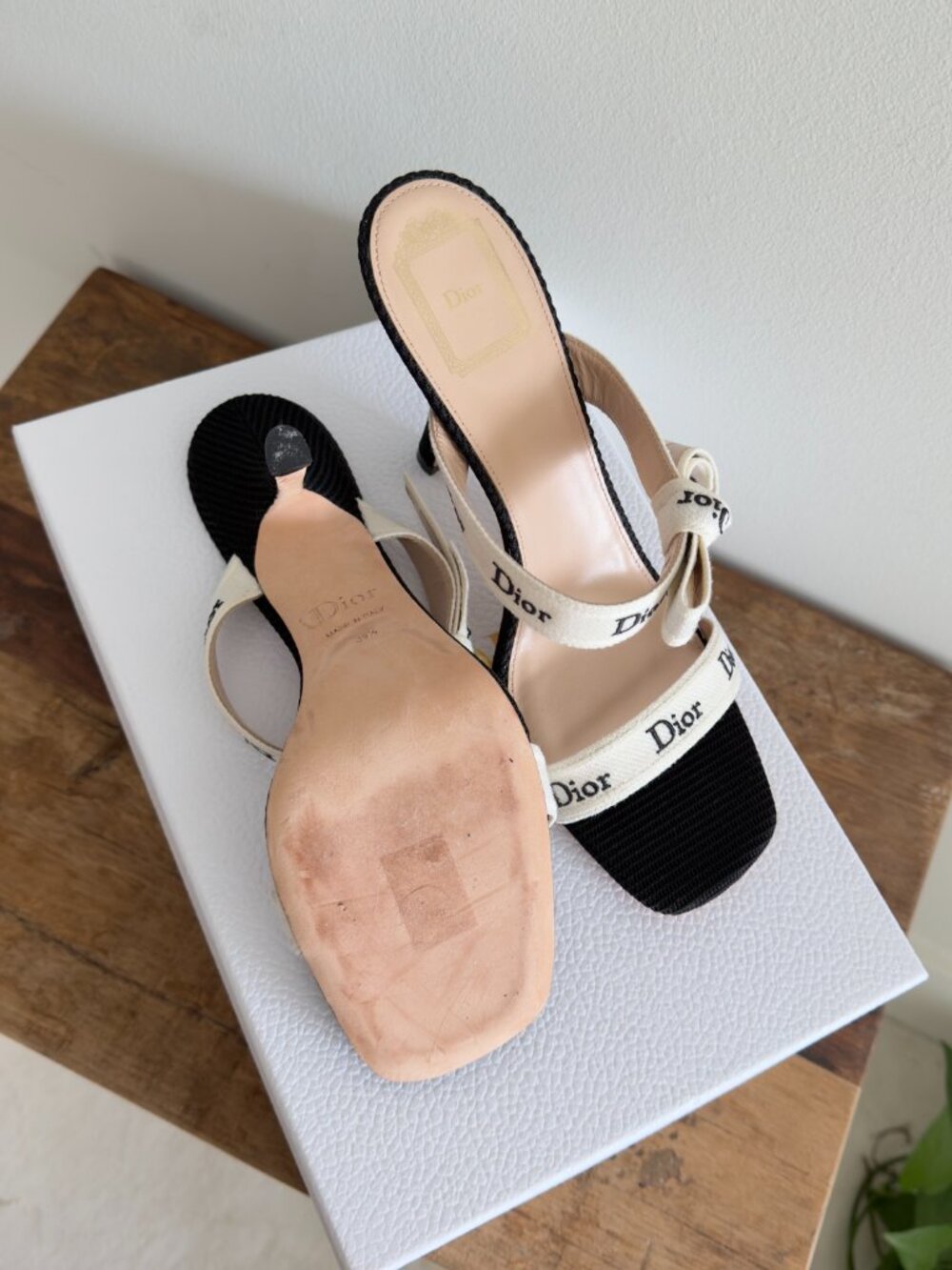 Christain Dior Heeled Sandal with J'Adior Straps Black Embroidered Cotton, 39.5 - Picture 3 of 13